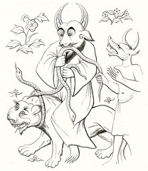 Obraz premium Old illustration of Iblis Djinn mythological entity in Islamic mythology, known as Lucifer in the catholic tradition. By unidentified author publ. on Magasin Pittoresque Paris 1848