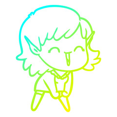 cold gradient line drawing cartoon elf girl