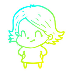 cold gradient line drawing cartoon friendly girl
