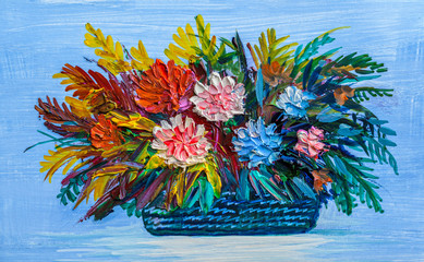 Oil painting a bouquet of flowers . - 274937034