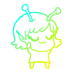 cold gradient line drawing smiling alien girl cartoon