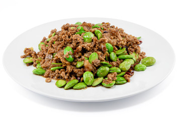 Stir-fried of Spicy Pork with Stink Beans (Bitter beans or Sato),thai food recipe