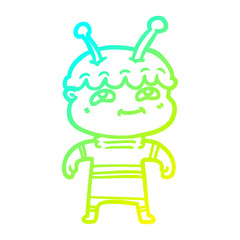 cold gradient line drawing friendly cartoon spaceman