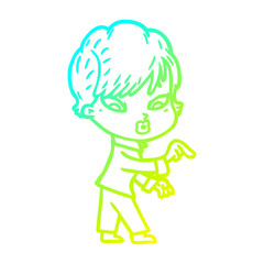 cold gradient line drawing cartoon woman
