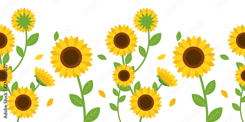 Wall mural the seamless pattern of sunflower and leaf on background. the seamless pattern sunflower. seamless p
