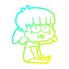 cold gradient line drawing cartoon tired woman