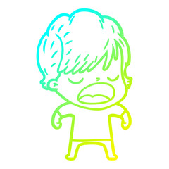 cold gradient line drawing cartoon woman talking