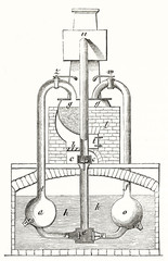 Old schematic outline illustration of Worcester's engine. Isolated scientific element on white background. By unidentified author publ. on Magasin Pittoresque Paris 1848