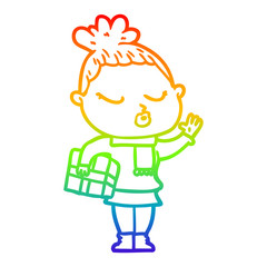 rainbow gradient line drawing cartoon calm woman