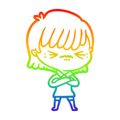 rainbow gradient line drawing annoyed cartoon girl