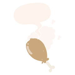 cartoon chicken leg and speech bubble in retro style