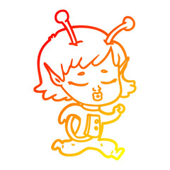 warm gradient line drawing cartoon alien girl