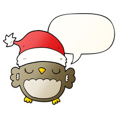 cute christmas owl and speech bubble in smooth gradient style