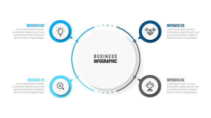 Business infographic template with 4 step, option, circle and marketing icons. Can be used for workflow diagram, annual report, presentation or web design. Vector eps10 illustration.