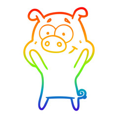 rainbow gradient line drawing happy cartoon pig
