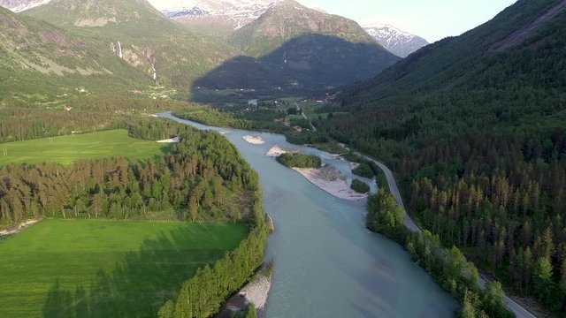 Jostedal valley. The valley of Jostedalen offers spectacular scenery, mainly shaped by glacial erosion. Norway.