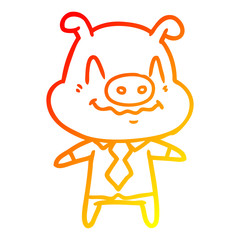 warm gradient line drawing nervous cartoon pig boss