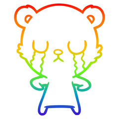 rainbow gradient line drawing crying cartoon bear