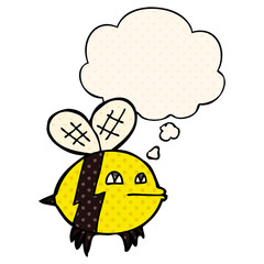 cartoon bee and thought bubble in comic book style