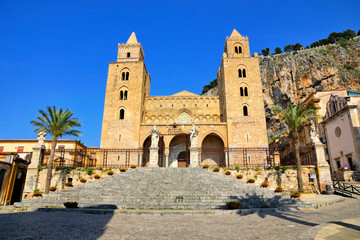 Fototapeta na wymiar View of the Norman Cathedral of Cefalu, Sicily, Italy during summer