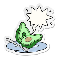 cartoon halved avocado and speech bubble sticker