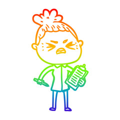 rainbow gradient line drawing cartoon angry woman