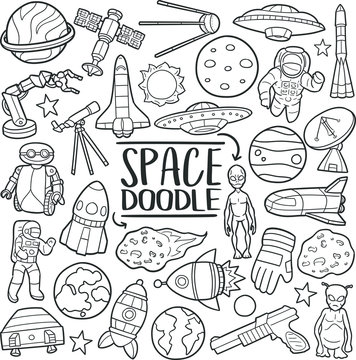 Space Univers Traditional Doodle Icons Sketch Hand Made Design Vector 