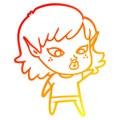 warm gradient line drawing pretty cartoon elf girl