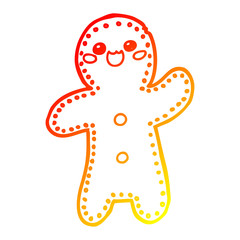 warm gradient line drawing cartoon gingerbread man