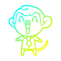 cold gradient line drawing cartoon laughing monkey