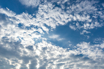 Textured sky feather clouds on blue