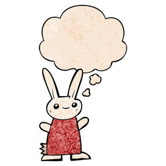 cute cartoon rabbit and thought bubble in grunge texture pattern style