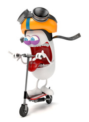 funny character riding a scooter