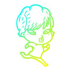 cold gradient line drawing cartoon woman