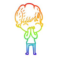 rainbow gradient line drawing cartoon woman thinking