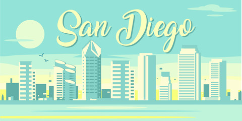 Naklejka premium San Diego California skyline