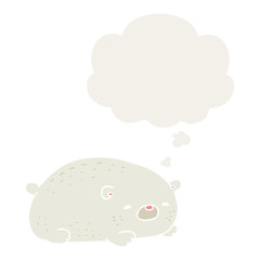 cartoon polar bear and thought bubble in retro style