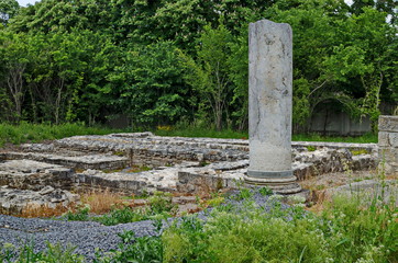 Archaeological Complex Abritus with primary conservation of part of the inner walls and columns of building in ancient Roman city in the present town Razgrad, Bulgaria, Europe