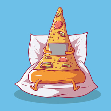 Pizza slice ordering food online. Take out, food, fast food, pizza, home design concept 