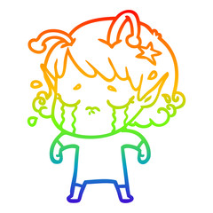 rainbow gradient line drawing cartoon crying alien girl