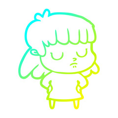 cold gradient line drawing cartoon indifferent woman