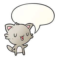 cartoon happy cat and speech bubble in smooth gradient style