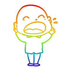 rainbow gradient line drawing cartoon shouting bald man