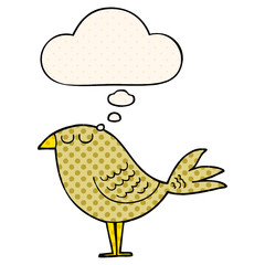 cartoon bird and thought bubble in comic book style