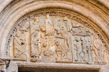 Santiago de Compostela, Spain. Bas-reliefs on the facade of the Silver Works (Platerias Square) of the Cathedral