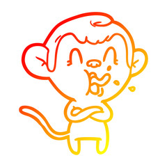 warm gradient line drawing crazy cartoon monkey