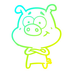 cold gradient line drawing happy cartoon pig