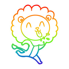 rainbow gradient line drawing happy cartoon lion