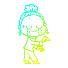cold gradient line drawing cartoon crying old lady