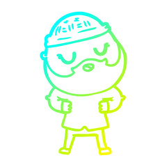 cold gradient line drawing cartoon man with beard